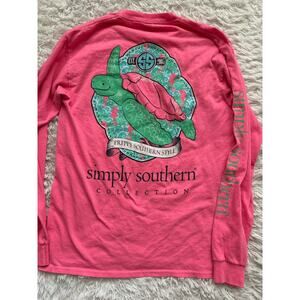 Simply Southern Women’s Sz. L Pink Long Sleeved Turtle Back Design Tee. Adorable